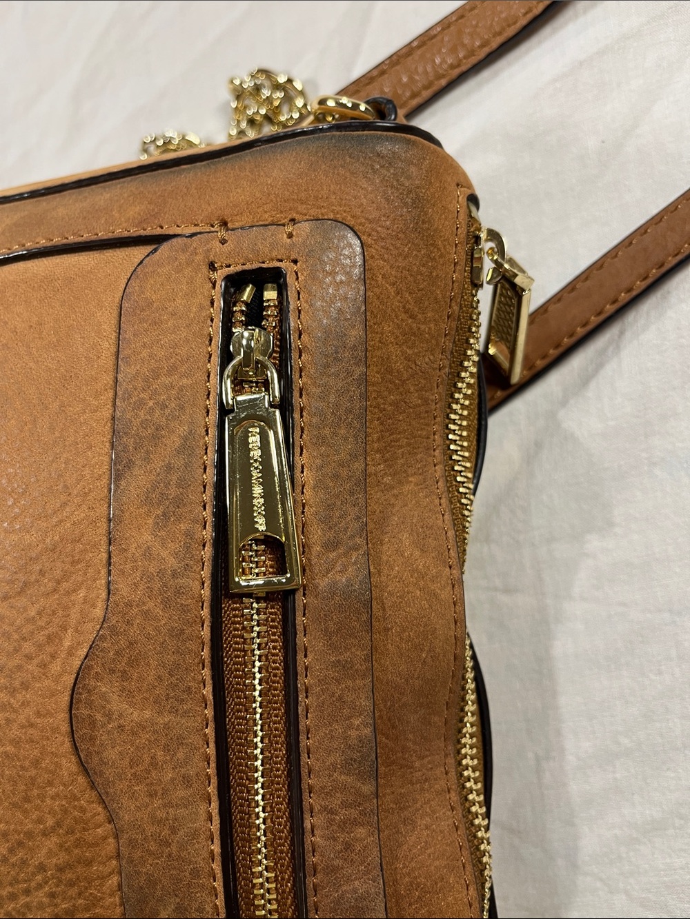 Rebecca Minkoff Avery Suede Crossbody Bag Gold Chain in Tan/Caramel - Picture 7 of 12